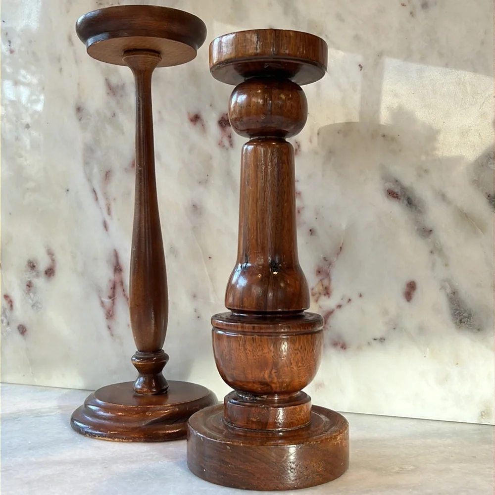 Pair of old wood candle holders - Picture 7 of 12